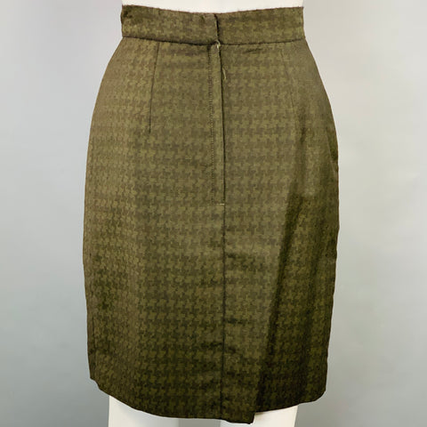 OKW Size XS Green Wool Button Down Houndstooth Mini Skirt Suit
