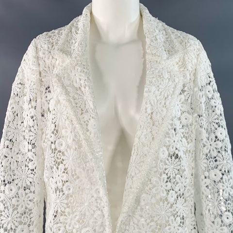 WEILL PARIS Size M White Polyester Lace Notch Lapel Jacket Blazer