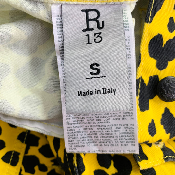 R13 Size S Reed Oversized Yellow Black Animal Print Cotton Trucker Jacket