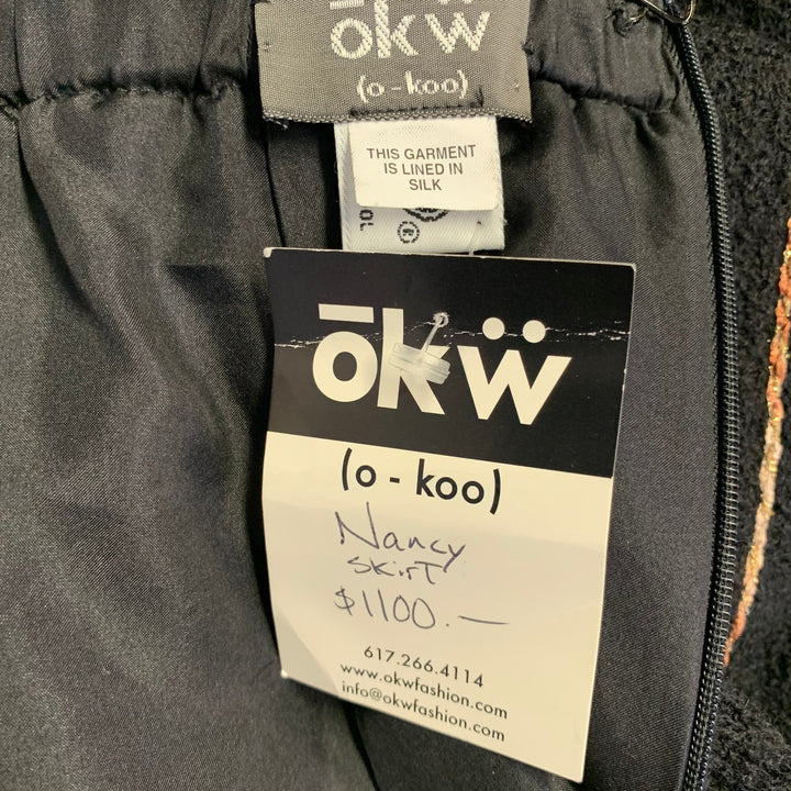 OKW Size S Black Gold Wool Stripe Midi Skirt Suit