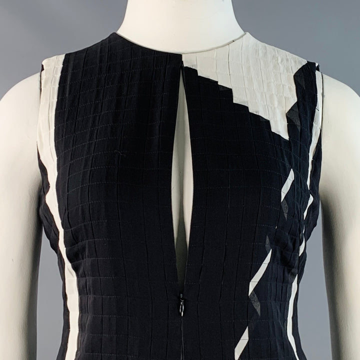 AKRIS Size L Black White Viscose Pleated Sleeveless Long Evening Gown