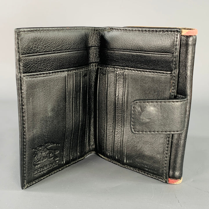 BURBERRY Black Faux Leather Check Trim Wallet