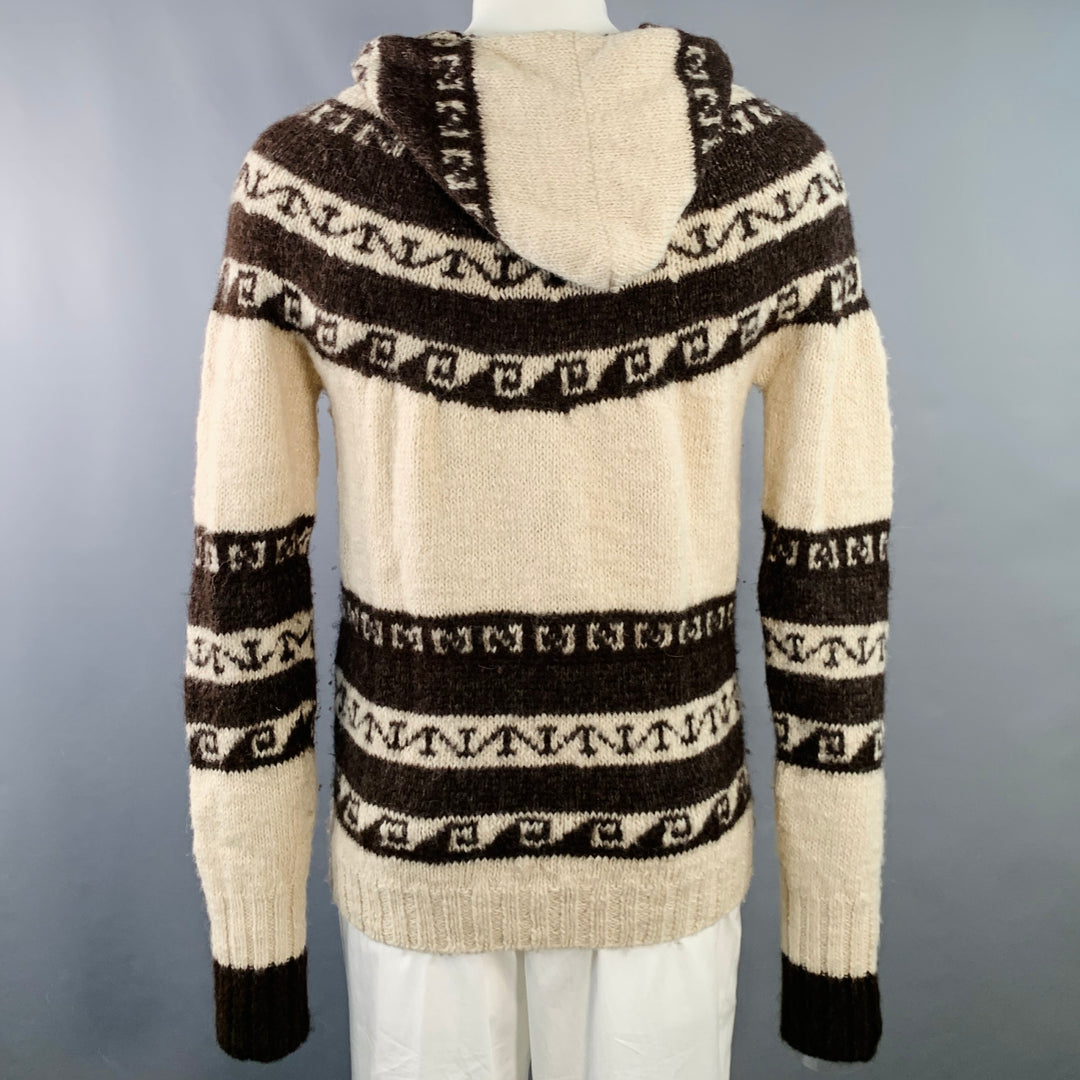 JUNYA WATANABE Size L Cream Brown Knit Wool Hooded Zip Up Cardigan