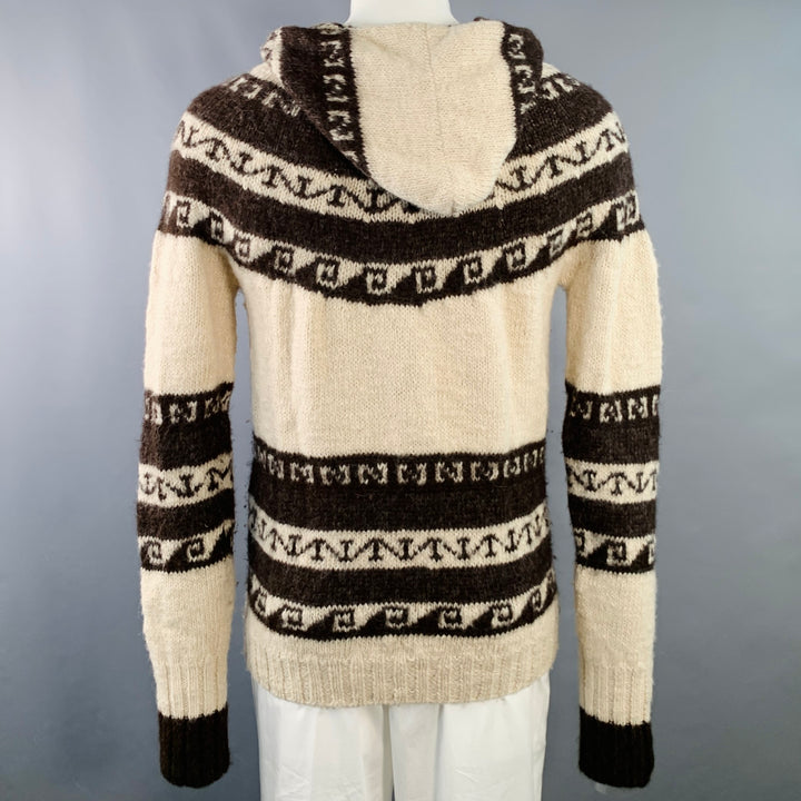 JUNYA WATANABE Size L Cream Brown Knit Wool Hooded Zip Up Cardigan