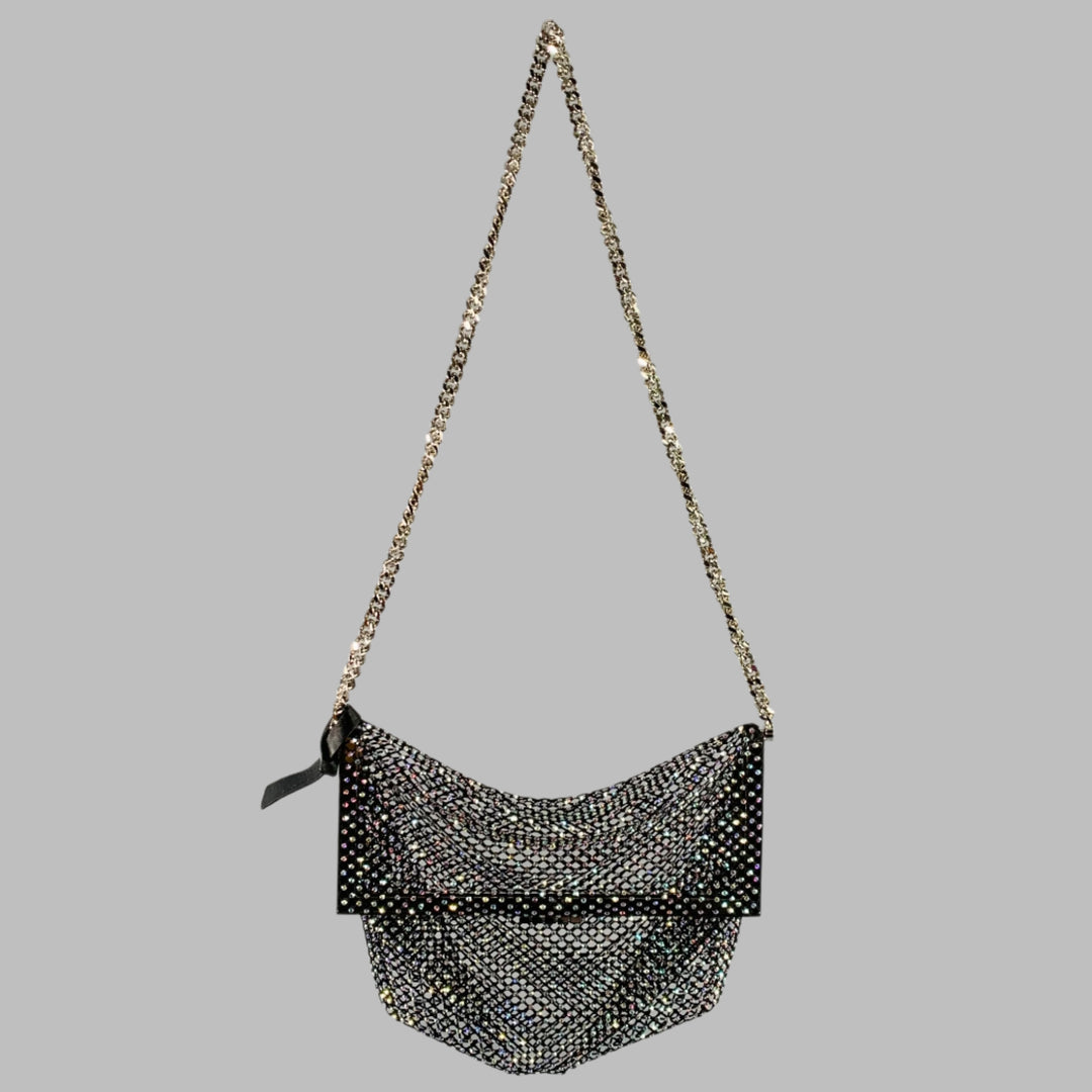 SAINT LAURENT Black Silver Crystal Evening Handbag
