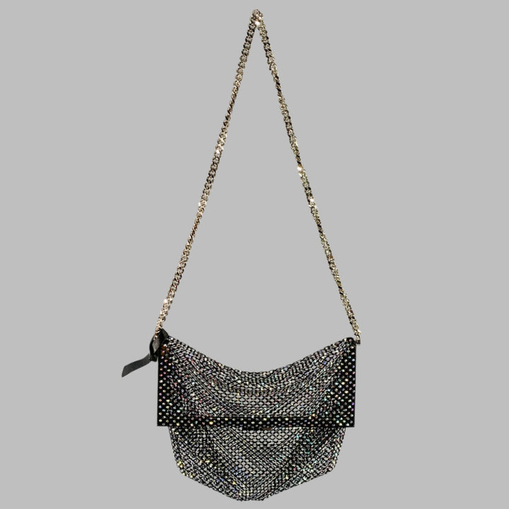SAINT LAURENT Black Silver Crystal Evening Handbag