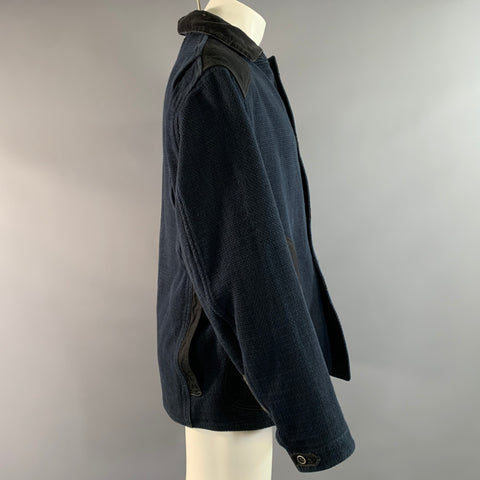 KAPITAL Chest Size 34 Navy Black Textured Cotton Pointed Collar Jacket