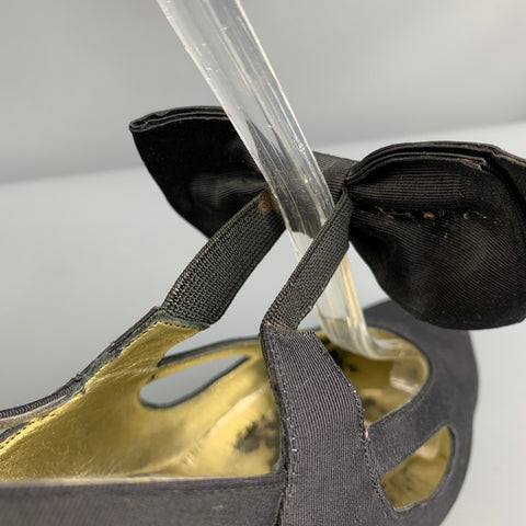 CHANEL Size 7 Black Taffeta Bow Slingback Pumps