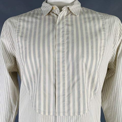 PAUL SMITH Size XXL Grey Beige Stripe Cotton Button Up Long Sleeve Shirt