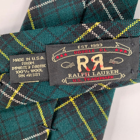 RRL by RALPH LAUREN Green Green navy yellow cream Plaid Wool Tie