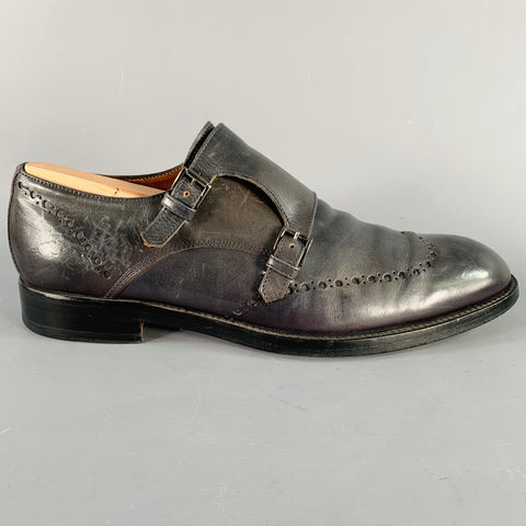 NO BRAND Size 11.5 Green Perforated Leather Double Monk Strap Loafers