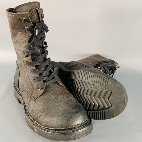 FRYE Size 10 Black Chocolate Brown Textured Roughout Leather Lace-Up Boots