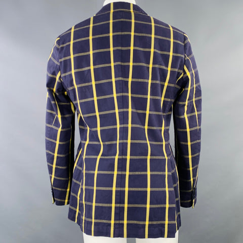 Veste de sport PIOMBO taille 40 en coton bleu marine et jaune à carreaux, revers cranté