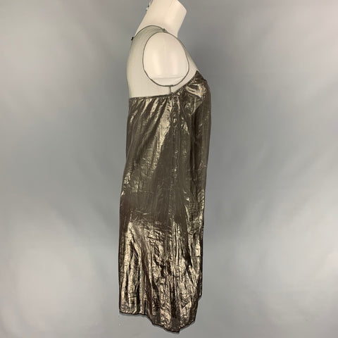 BURBERRY PRORSUM Talla 4 Vestido recto metálico en mezcla de seda gris plomo