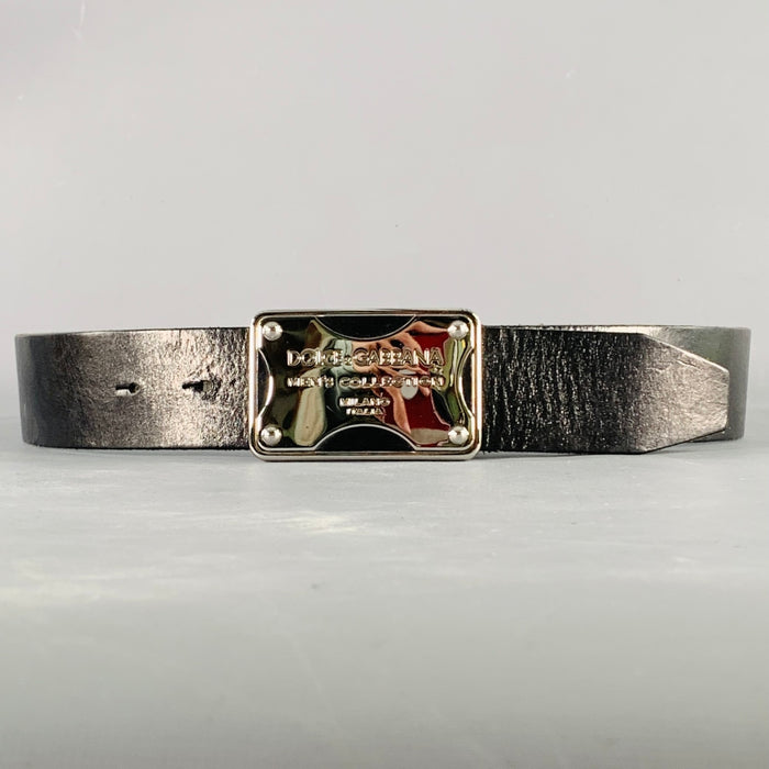 DOLCE & GABBANA Size 34 Black Silver Leather Belt