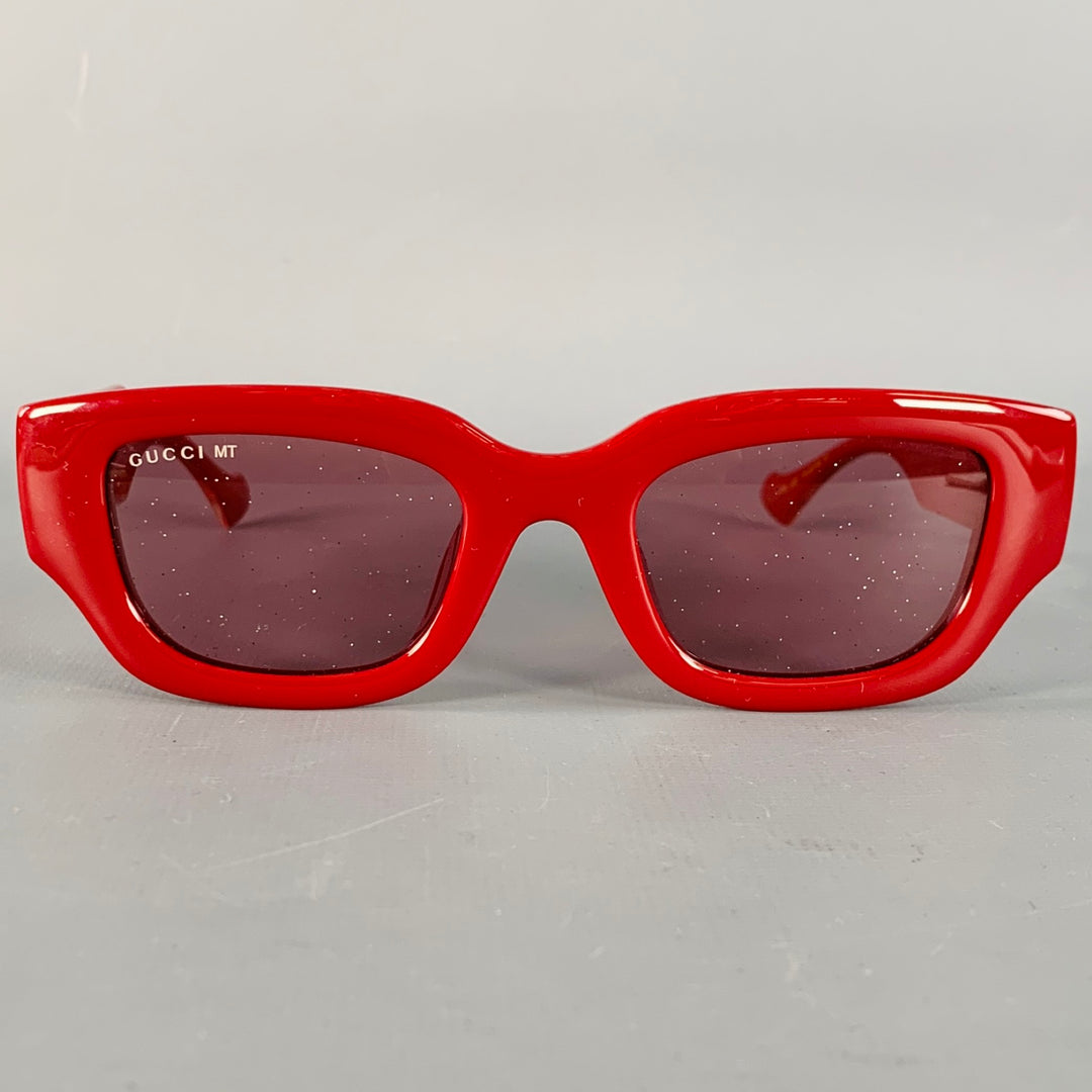 GUCCI Red Gold Acetate Cat Eye Sunglasses