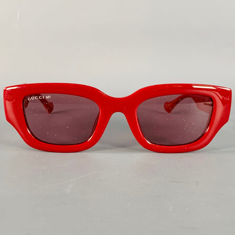 GUCCI Red Gold Acetate Cat Eye Sunglasses