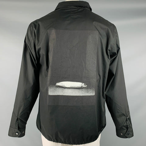 STRAIIIGHT Size L Black White Graphic Snaps Coat