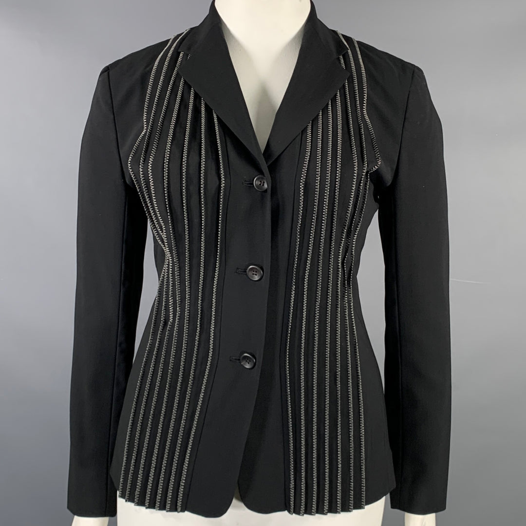 ISSEY MIYAKE Size L Black White Wool Blend Pleated Blazer