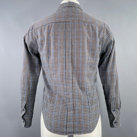 BAND OF OUTSIDERS Size M Grey Blue Plaid Cotton One Pocket Long Sleeve Shirt