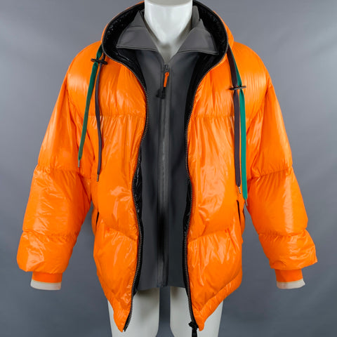 CROQUIS Size S Orange Charcoal Color Block Polyamide Puffer Jacket