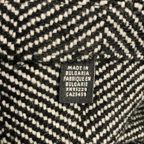TED BAKER Size XXXL Black White Herringbone Wool Blend Coat