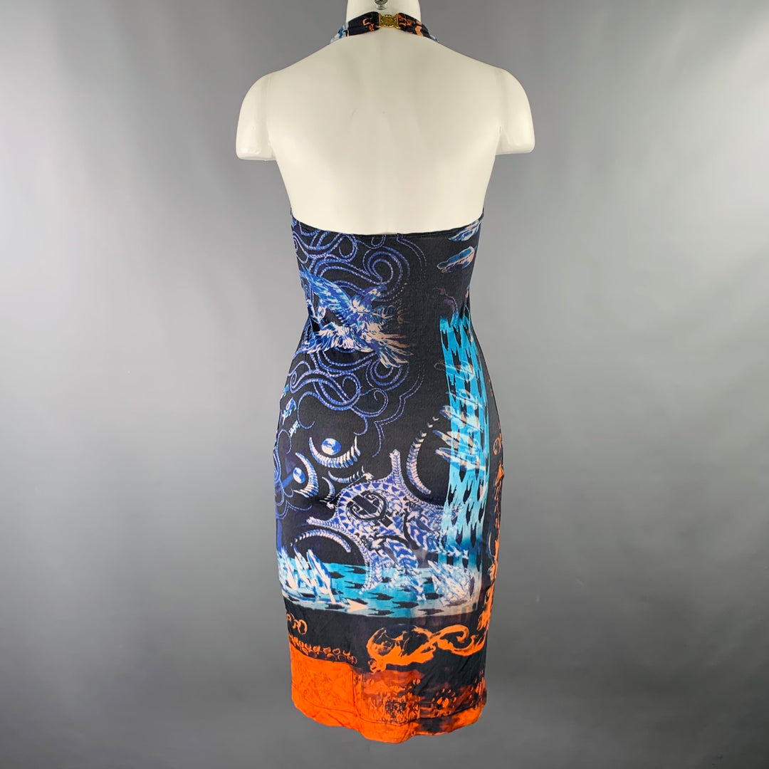 BALMAIN Size XS Black Blue Viscose Blend Abstract Tank Dress