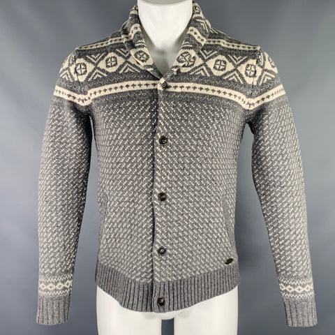 WOOLRICH Taille S Gris Blanc Cardigan Châle Nordique Laine Cachemire