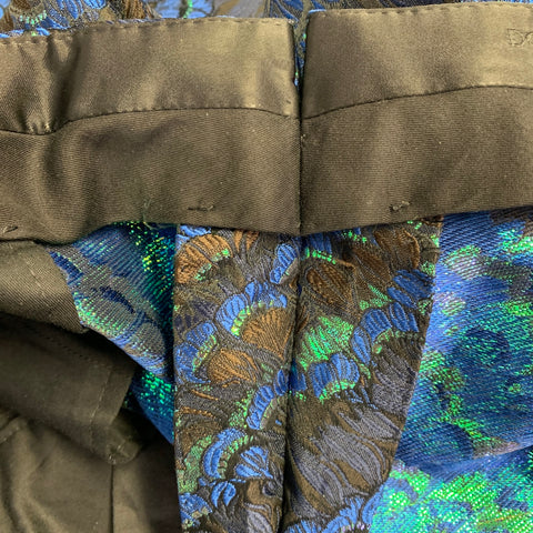 DOLCE & GABBANA Size 44 Black Green Blue Jacquard Polyester Suit