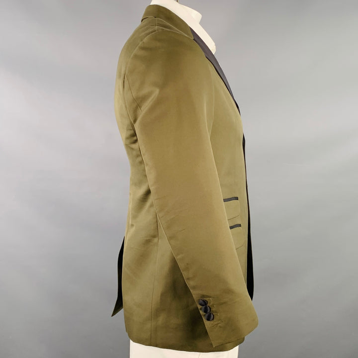 DSQUARED2 Size 42 Olive Green Black Cotton Blend Three Button Peak Lapel Sport Coat