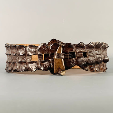 VINTAGE Brown Crocodile Leather Belt