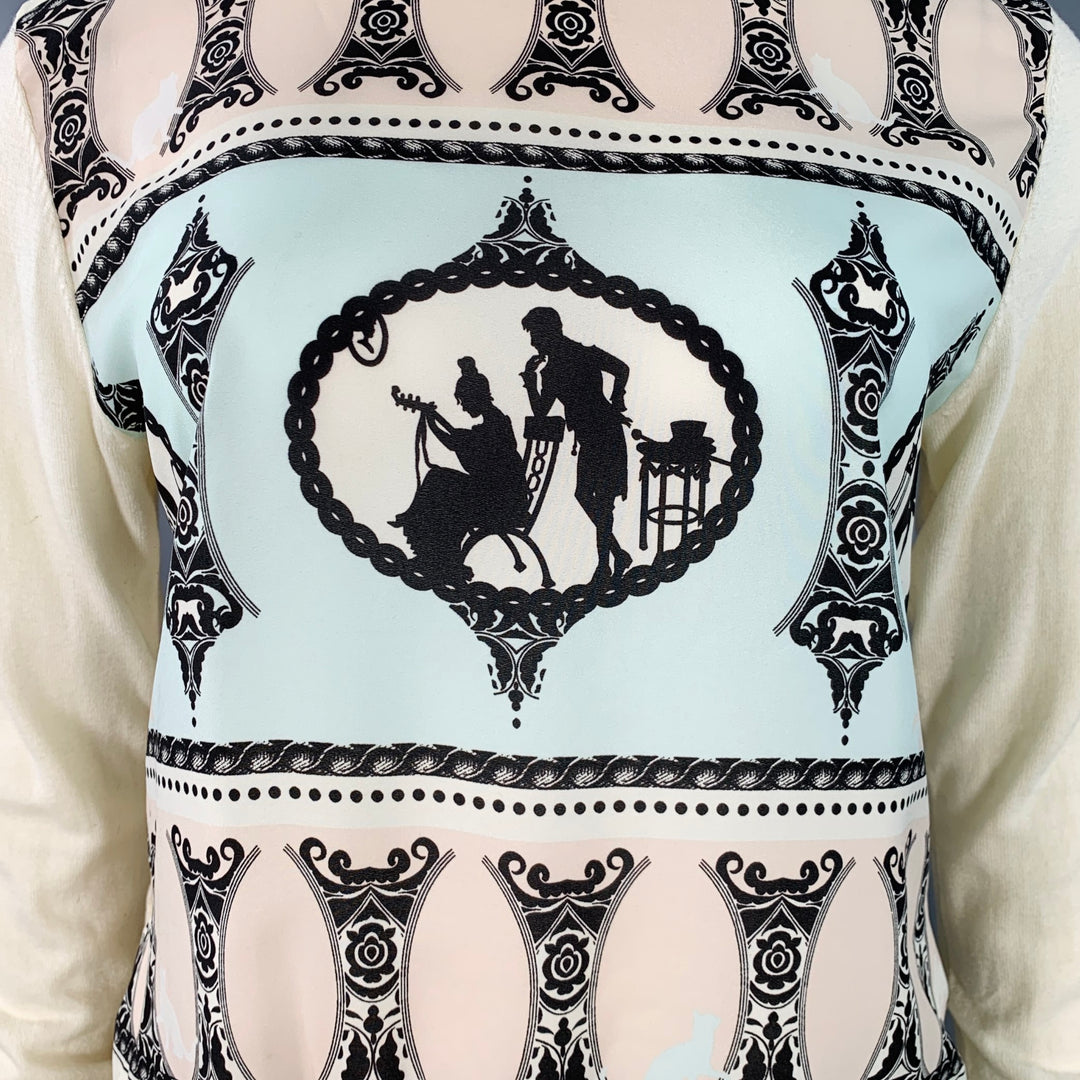 TED BAKER Size L Aiesha Cream Pink Blue Cotton Figures Mixed Fabrics Pullover