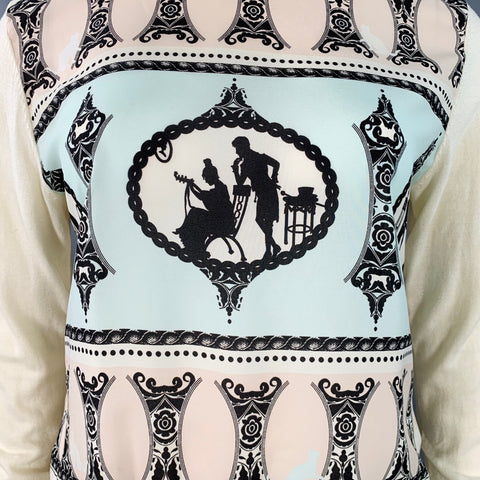 TED BAKER Size L Aiesha Cream Pink Blue Cotton Figures Mixed Fabrics Pullover
