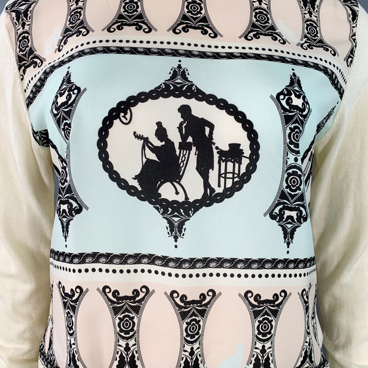 TED BAKER Size L Aiesha Cream Pink Blue Cotton Figures Mixed Fabrics Pullover