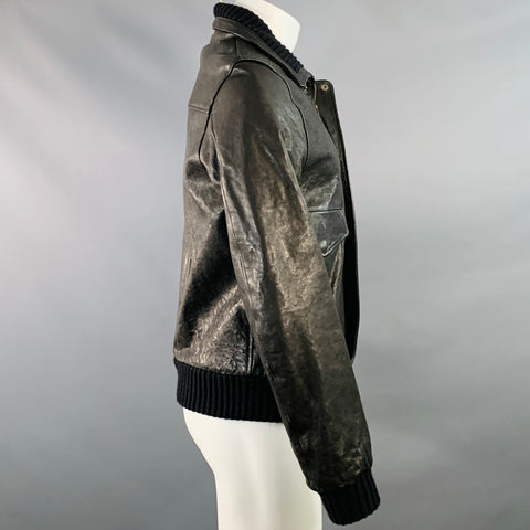 DANIELE ALESSANDRINI Size 40 Black Leather Contrast Trim Jacket