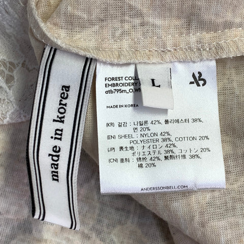 ANDERSSON BELL Size L Beige Lace Nylon Cotton Collarless Long Sleeve Shirt