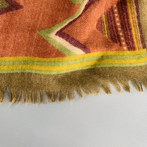 ETRO Green Brick Red Mixed Pattern Wool Blend Scarf