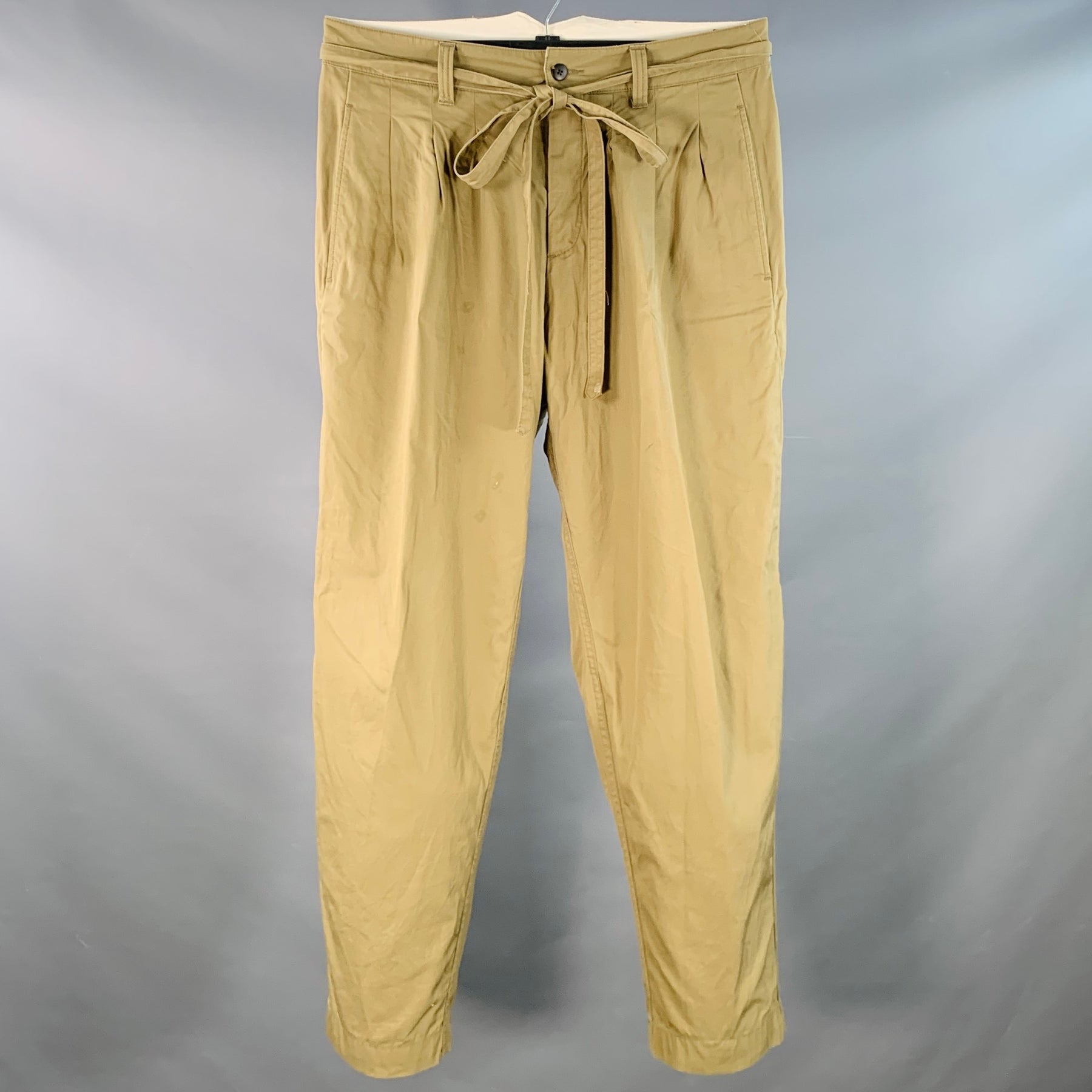 VISVIM Size L Hakama Olive Green Cotton Pleated Belted Button Fly