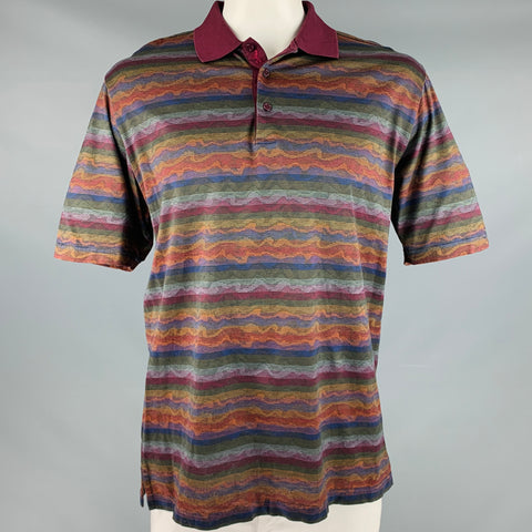 BUGATCHI UOMO Size L Multi Color Stripe Cotton Buttoned Polo