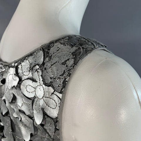 MARC JACOBS Size 0 Silver Grey Leather Floral Cut Out Sleeveless Dress Top