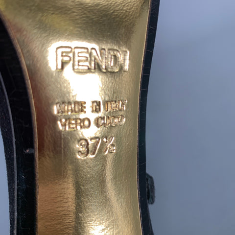 FENDI Size 7.5 Gold Black Satin Mary Jane Pumps