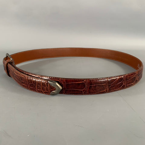 RALPH LAUREN Size 36 Brown Textured Alligator Leather Sterling Silver Belt