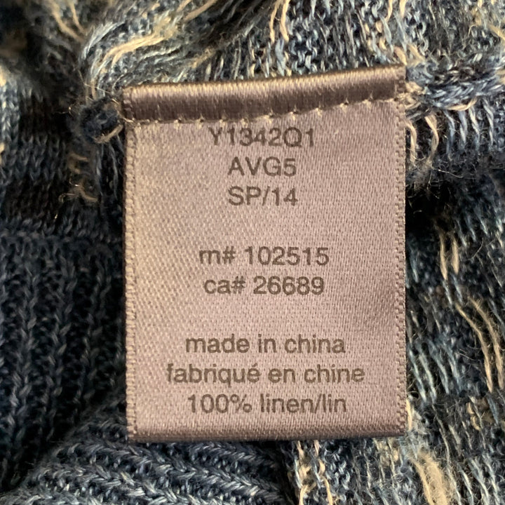 JOHN VARVATOS Size S Blue Grey Black Checkered Linen V-Neck Pullover