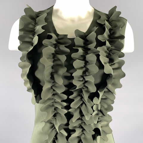 DRIES VAN NOTEN Size XS Green Olive Polyester Blend Ruffled Casual Top