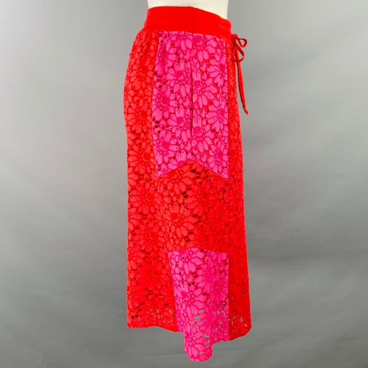 GUCCI Size XS Red Pink Viscose Floral Lace Drawstring Shorts