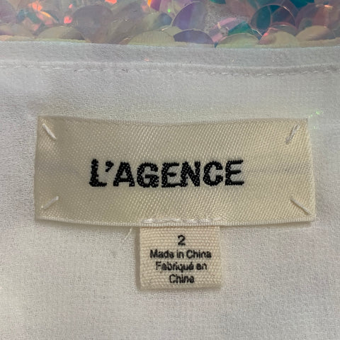 L'AGENCE Size 2 White Polyester Iridescent Sequined Paillettes Mini Dress