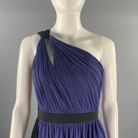 PAULE KA Size 4 Navy Black Cupro Blend One Shoulder Long Gown