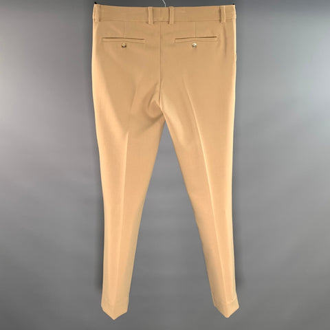 MR TURK Size 32 Tan Solid Polyester Blend Flat Front Dress Pants