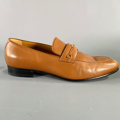 GUCCI Size 10.5 Tan Leather Slip On Loafers
