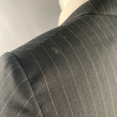 D'URBAN Chest Size 40 Black Silver Pinstripe Wool Notch Lapel Suit